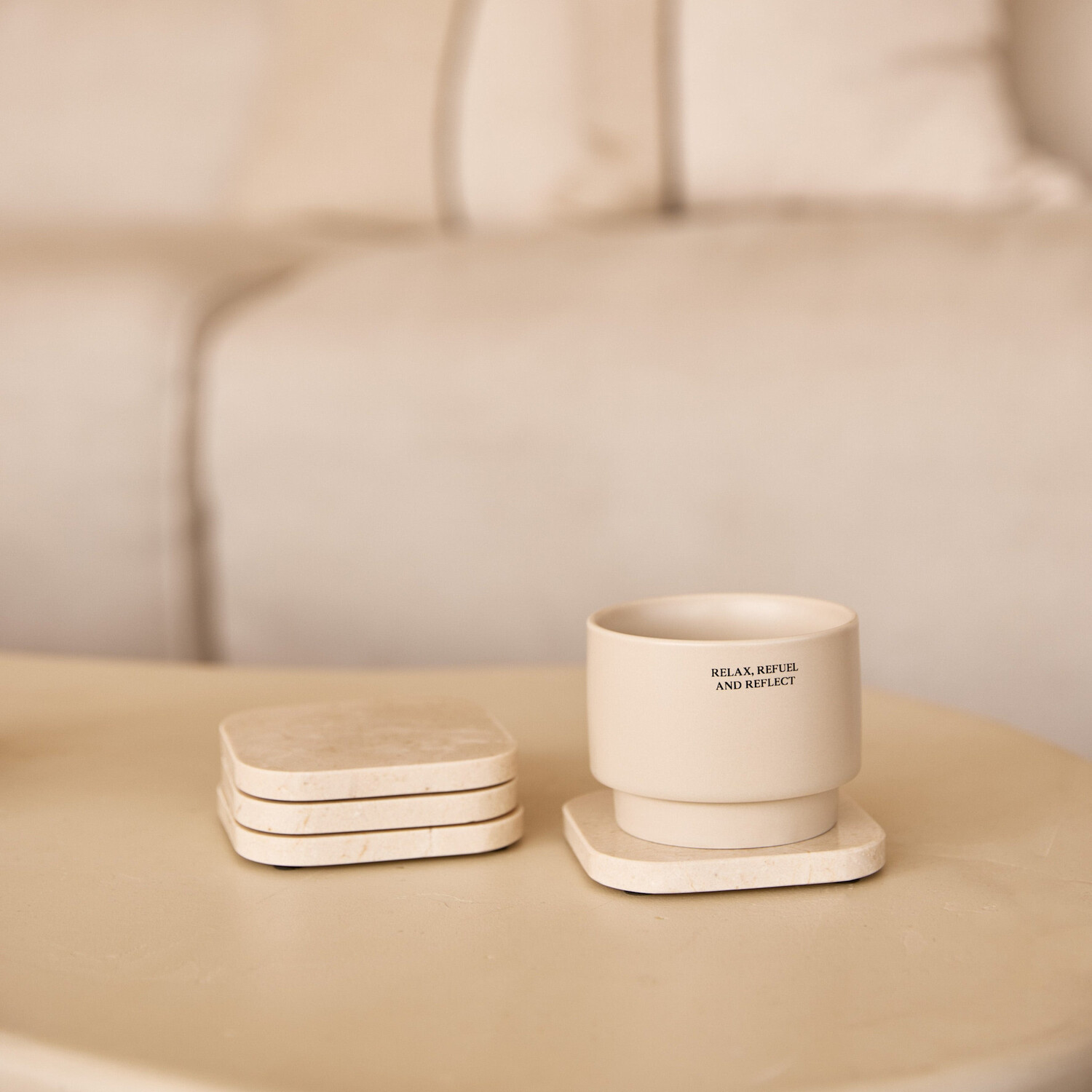 Onderzetter marmer organisch beige set