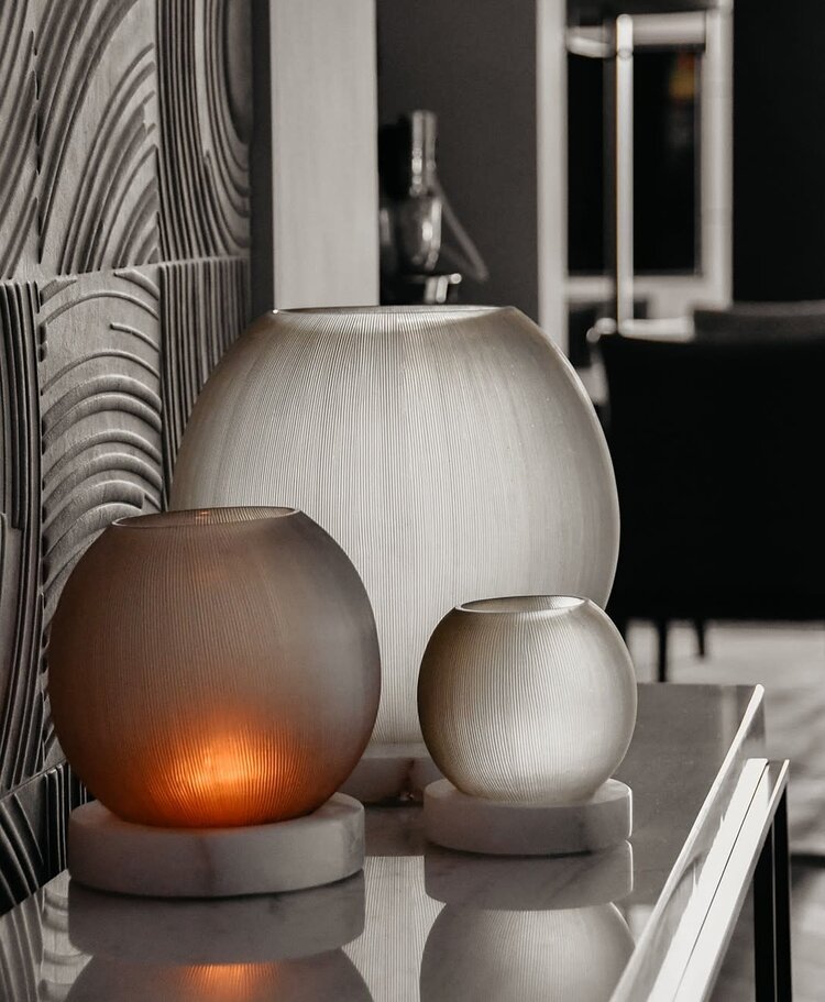 RAF Deluxe Windlicht Kasian Smoke glas Alabaster voet - medium