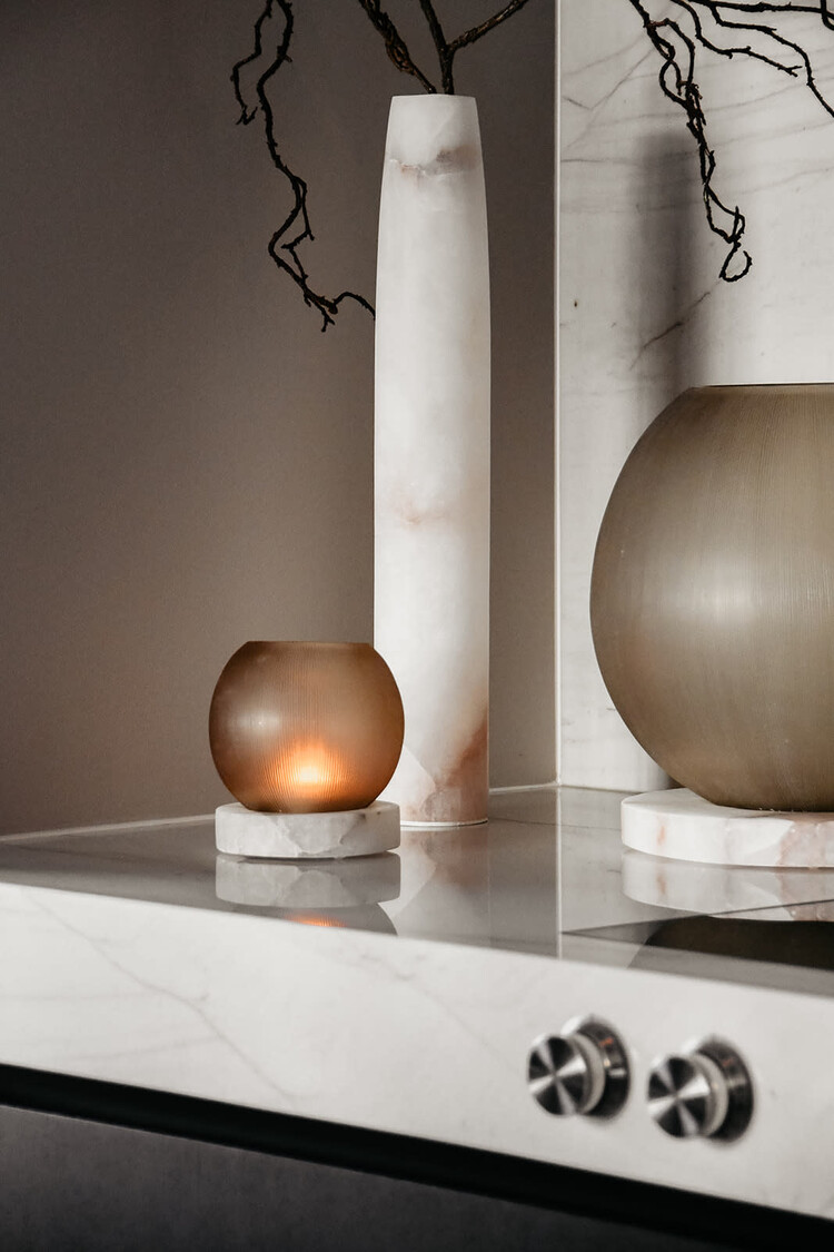 RAF Deluxe Windlicht Kasian Smoke glas Alabaster voet - medium