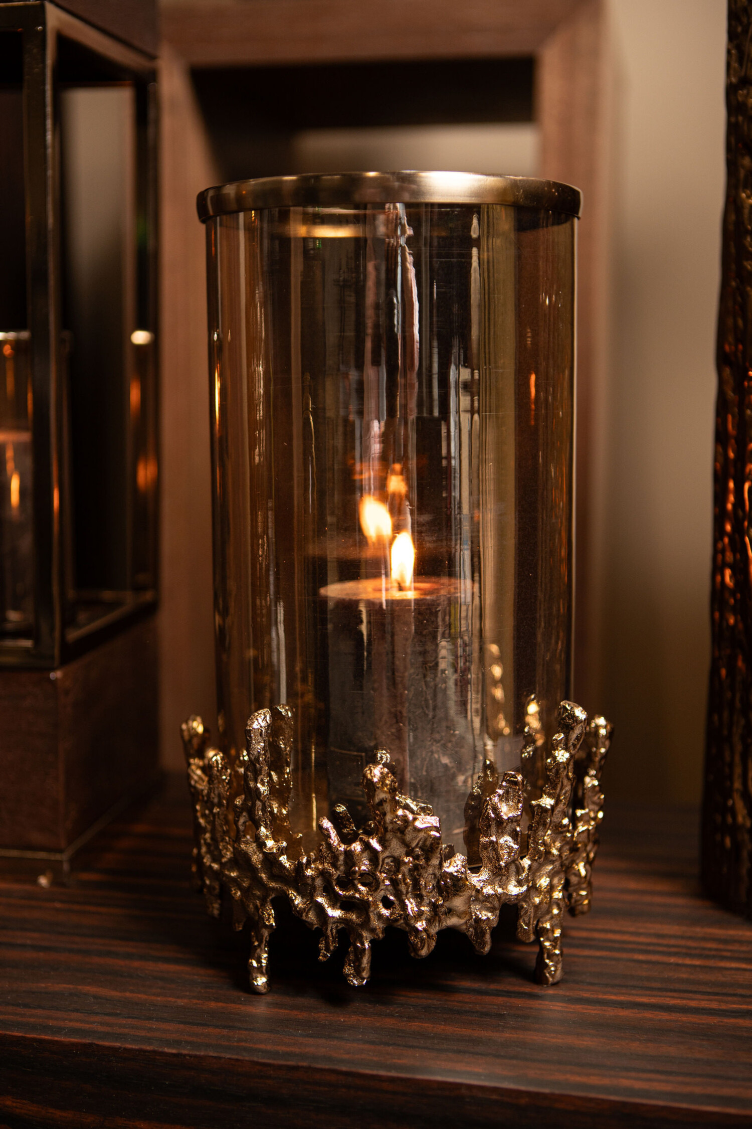PTMD Collection Barrie Brown Gold glazen windlicht bruin aluminium