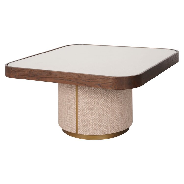 Richmond Interiors Salontafel Willox met glasplaat bruin eiken linnen Set van 2