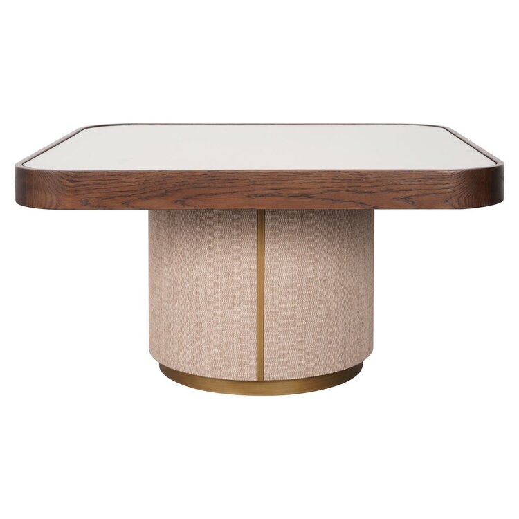 Richmond Interiors Salontafel Willox met glasplaat bruin eiken linnen Set van 2