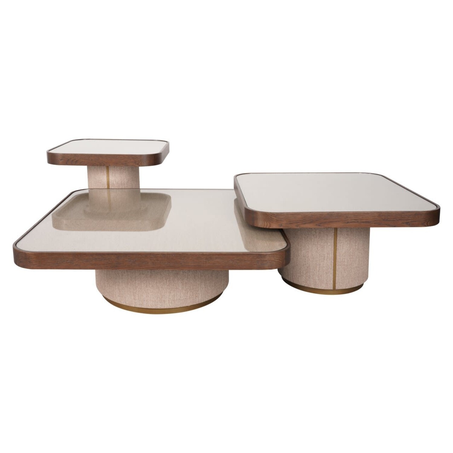 Richmond Interiors Salontafel Willox met glasplaat bruin eiken linnen Set van 2