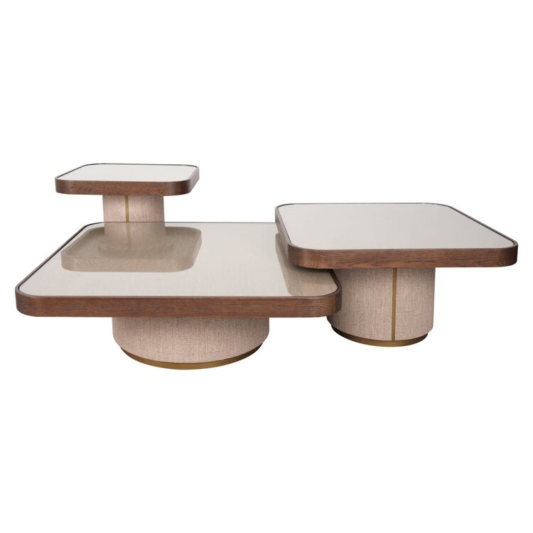 Richmond Interiors Salontafel Willox met glasplaat bruin eiken linnen Set van 2