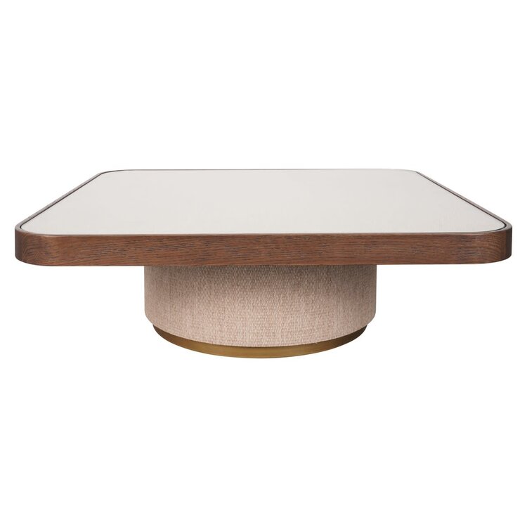 Richmond Interiors Salontafel Willox met glasplaat bruin eiken linnen Set van 2