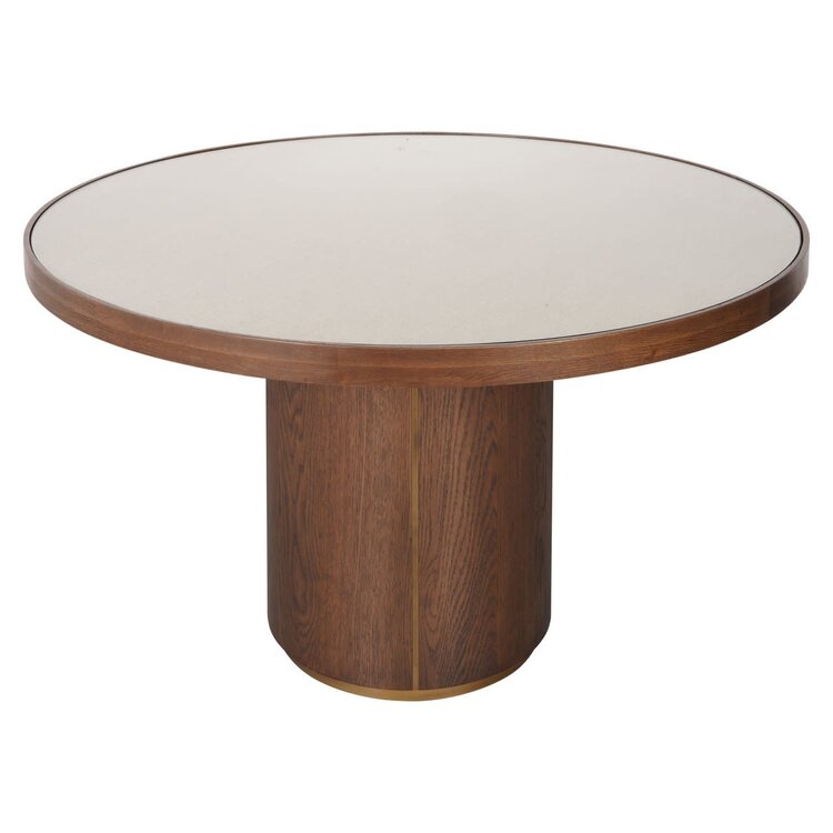 Richmond Interiors Eettafel Willox met glasplaat bruin eiken linnen Ø130 cm