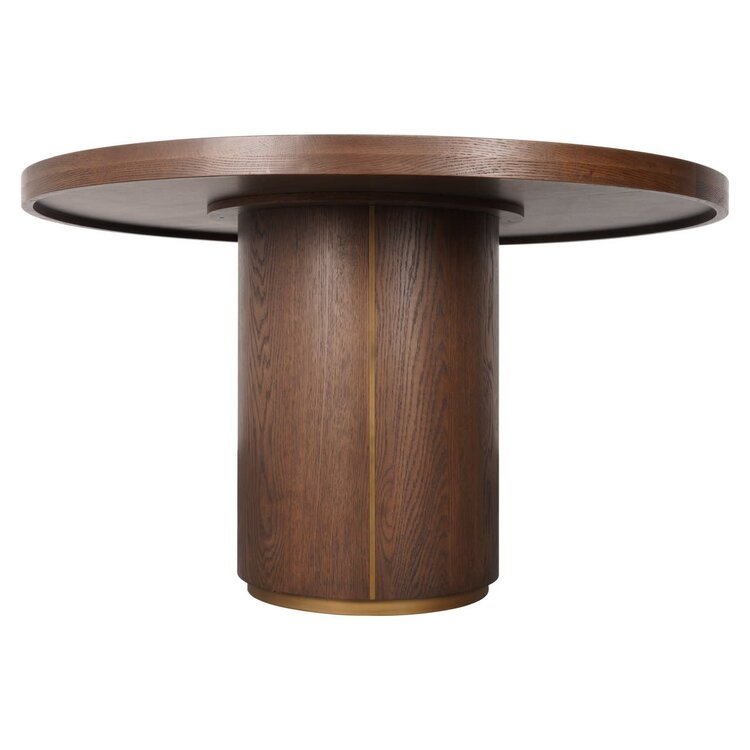 Richmond Interiors Eettafel Willox met glasplaat bruin eiken linnen Ø130 cm