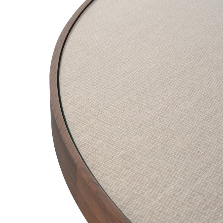 Richmond Interiors Eettafel Willox met glasplaat bruin eiken linnen Ø130 cm