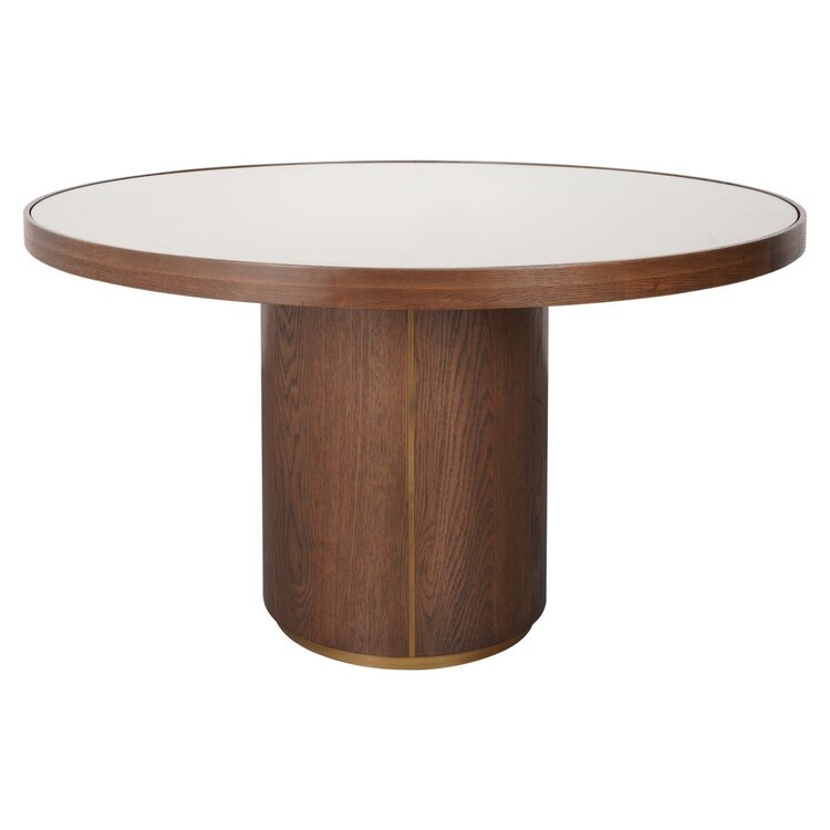 Richmond Interiors Eettafel Willox met glasplaat bruin eiken linnen Ø130 cm