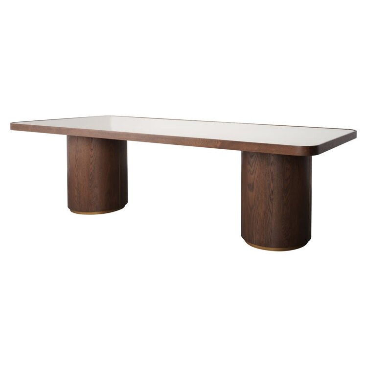 Richmond Interiors Eettafel Willox met glasplaat bruin eiken linnen 235 cm