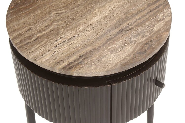 Richmond Interiors Bijzettafel Russo bruin travertine Ø40 cm