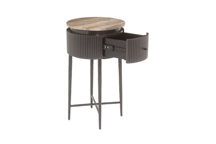 Richmond Interiors Bijzettafel Russo bruin travertine Ø40 cm