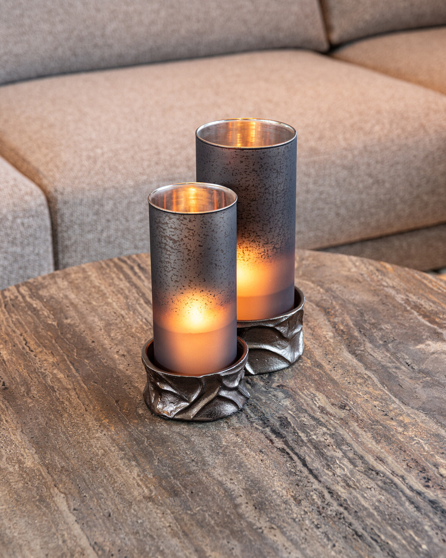 Richmond Interiors Windlicht Candace smoke zilver klein