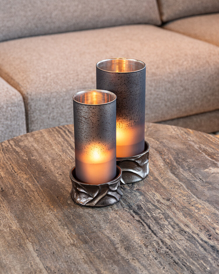 Richmond Interiors Windlicht Candace smoke zilver klein