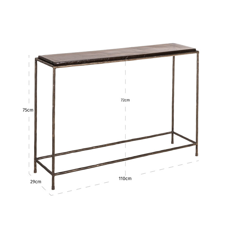 Richmond Interiors Console wandtafel Villano bronze ijzer glas rechthoek
