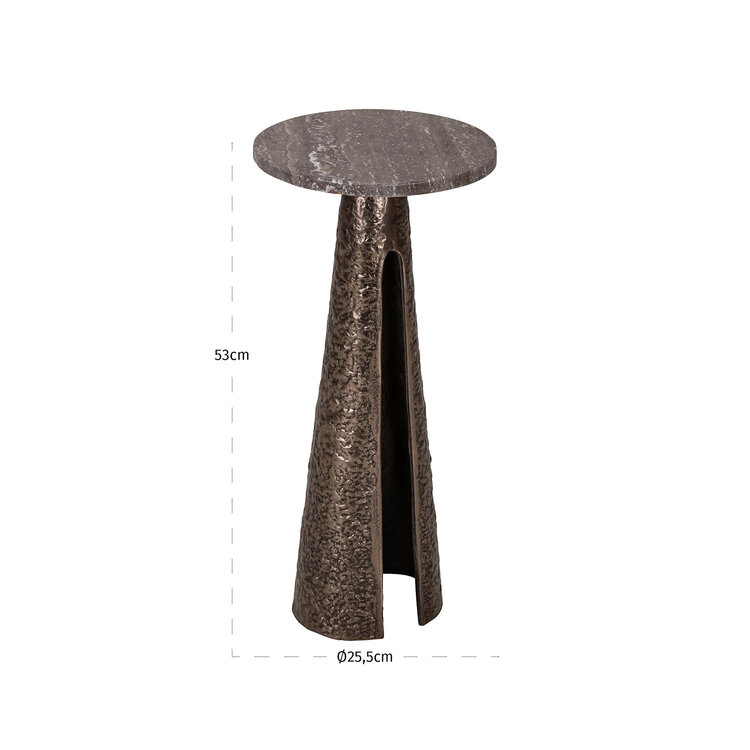 Richmond Interiors Bijzettafel Eldora bronze aluminium travertine Ø25 cm rond