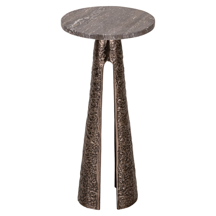 Richmond Interiors Bijzettafel Eldora bronze aluminium travertine Ø25 cm rond
