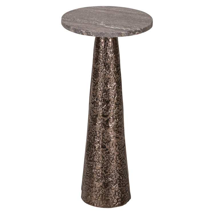 Richmond Interiors Bijzettafel Eldora bronze aluminium travertine Ø25 cm rond