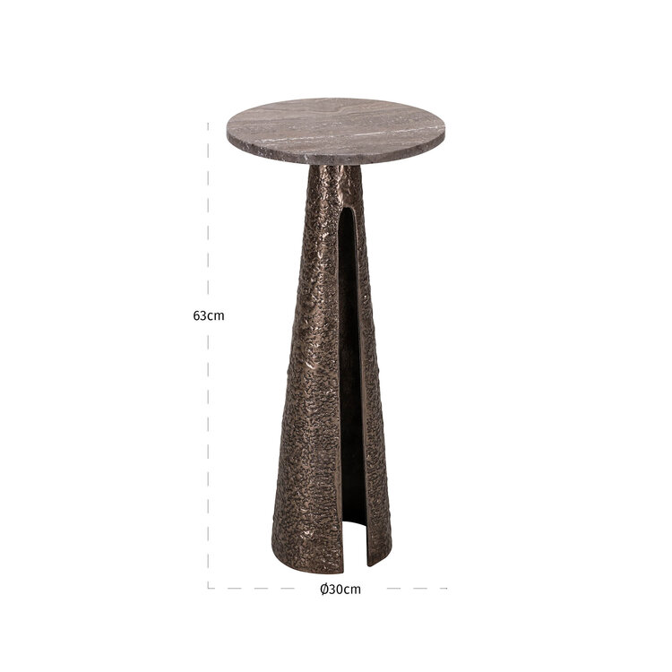 Richmond Interiors Bijzettafel Eldora bronze aluminium travertine Ø30 cm rond