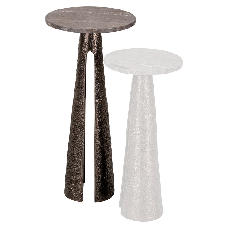 Richmond Interiors Bijzettafel Eldora bronze aluminium travertine Ø30 cm rond