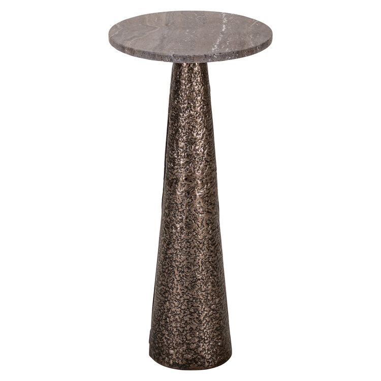 Richmond Interiors Bijzettafel Eldora bronze aluminium travertine Ø30 cm rond