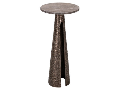 Richmond Interiors Bijzettafel Eldora bronze aluminium travertine Ø30 cm rond