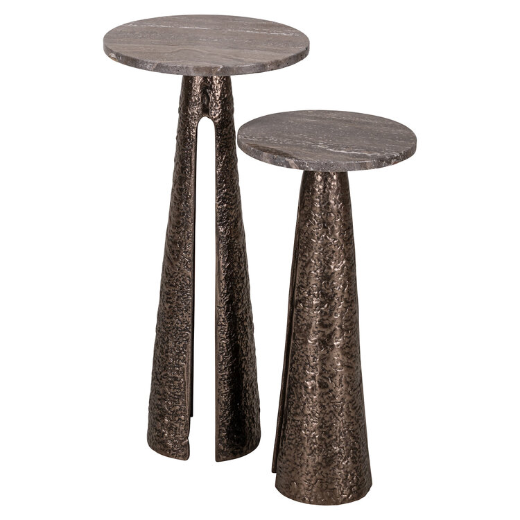 Richmond Interiors Bijzettafel Eldora bronze aluminium travertine Ø30 cm rond