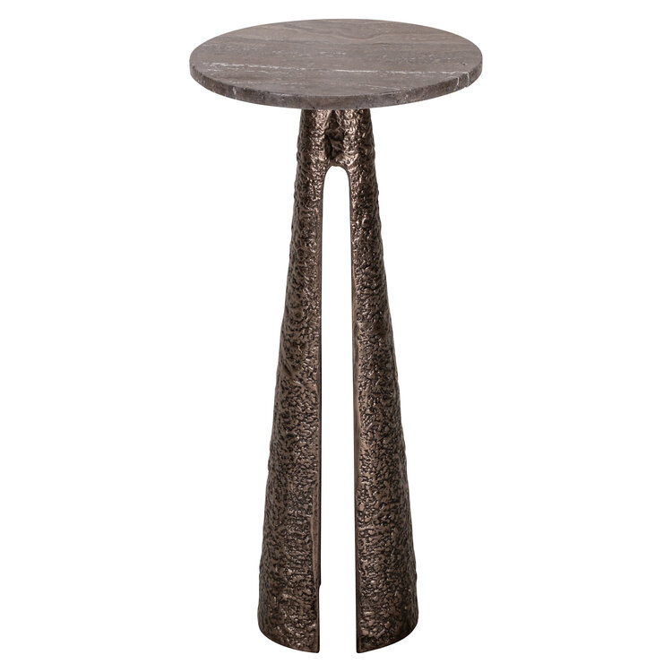 Richmond Interiors Bijzettafel Eldora bronze aluminium travertine Ø30 cm rond