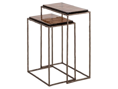 Richmond Interiors Bijzettafel Villano bronze ijzer glas rechthoek Set van 2