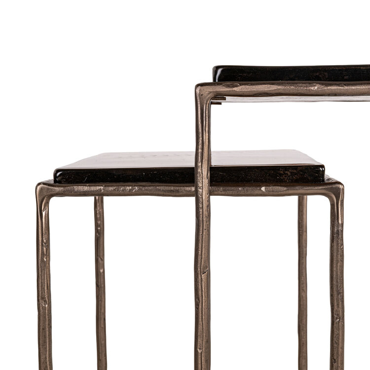 Richmond Interiors Bijzettafel Villano bronze ijzer glas rechthoek Set van 2