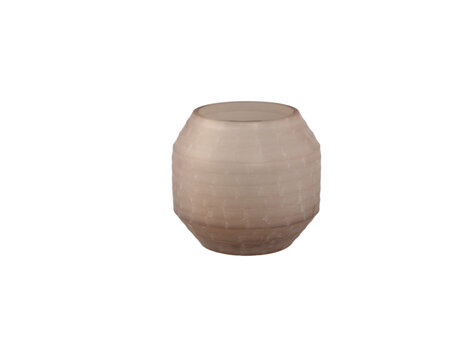 PTMD Collection Malia Beige ronde glazen vaas handgesneden streep Small