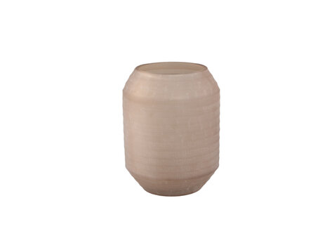PTMD Collection Malia Beige ronde glazen vaas handgesneden streep Medium