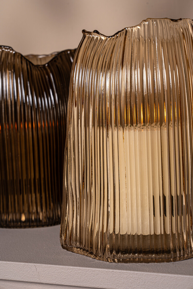 PTMD Collection Dewin Bronze glazen windlicht met ribbels