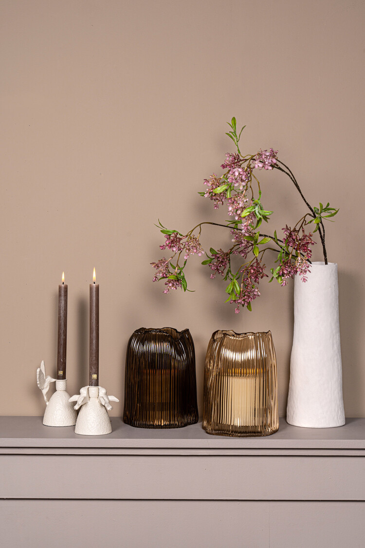 PTMD Collection Dewin Bronze glazen windlicht met ribbels