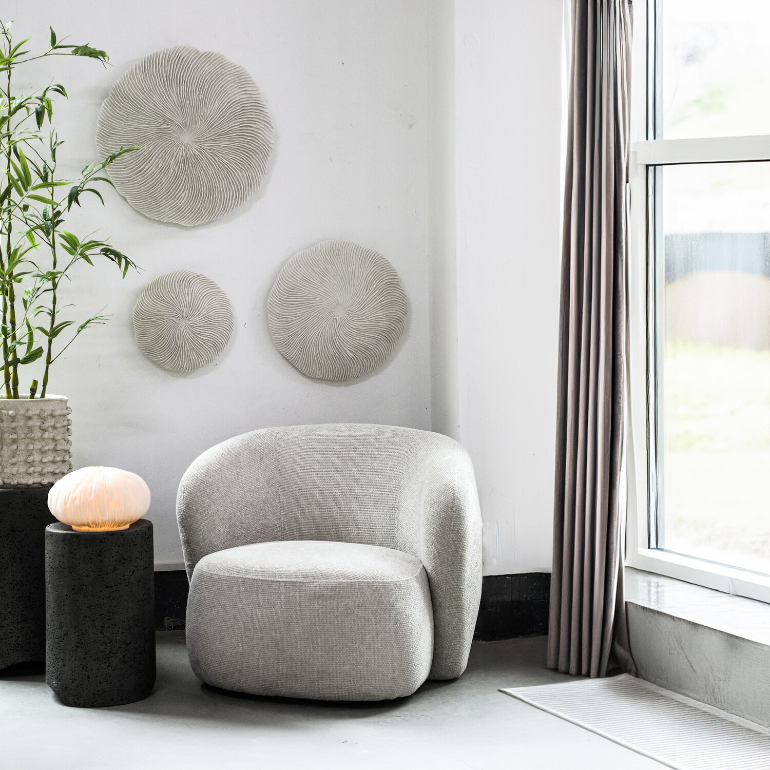 PTMD Collection Kathelle White rond wandpaneel koraalreliëf Small