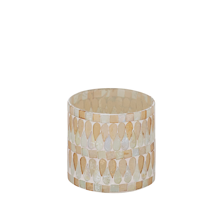 PTMD Collection Zadie Natural ronde glazen waxinelichthouder mozaiek Small