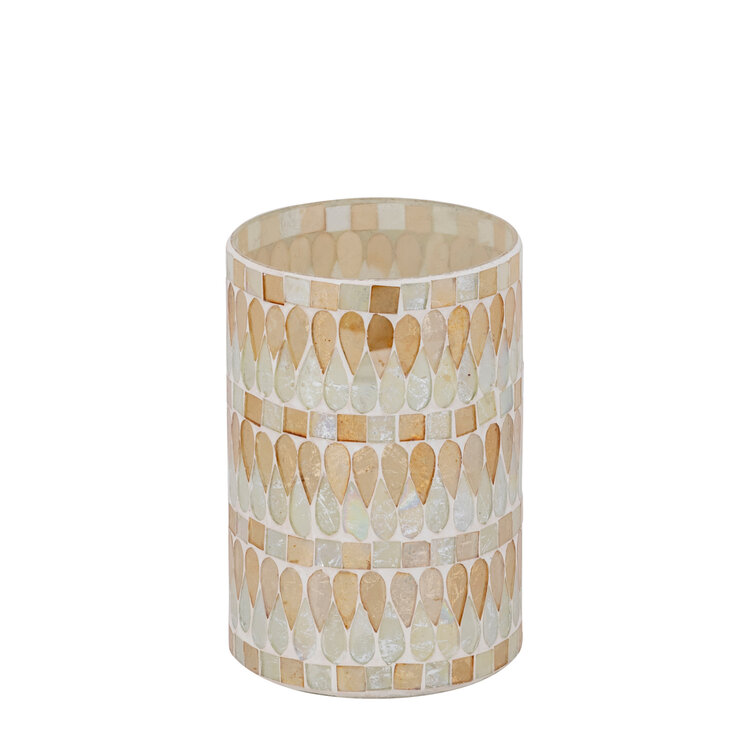 PTMD Collection Zadie Natural ronde glazen waxinelichthouder mozaiek Medium