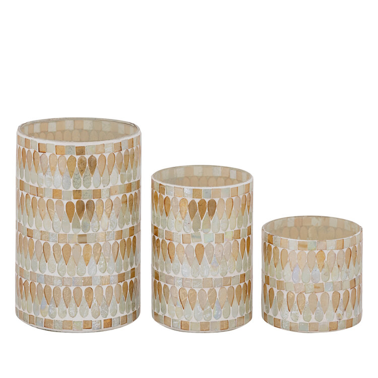 PTMD Collection Zadie Natural ronde glazen waxinelichthouder mozaiek Large