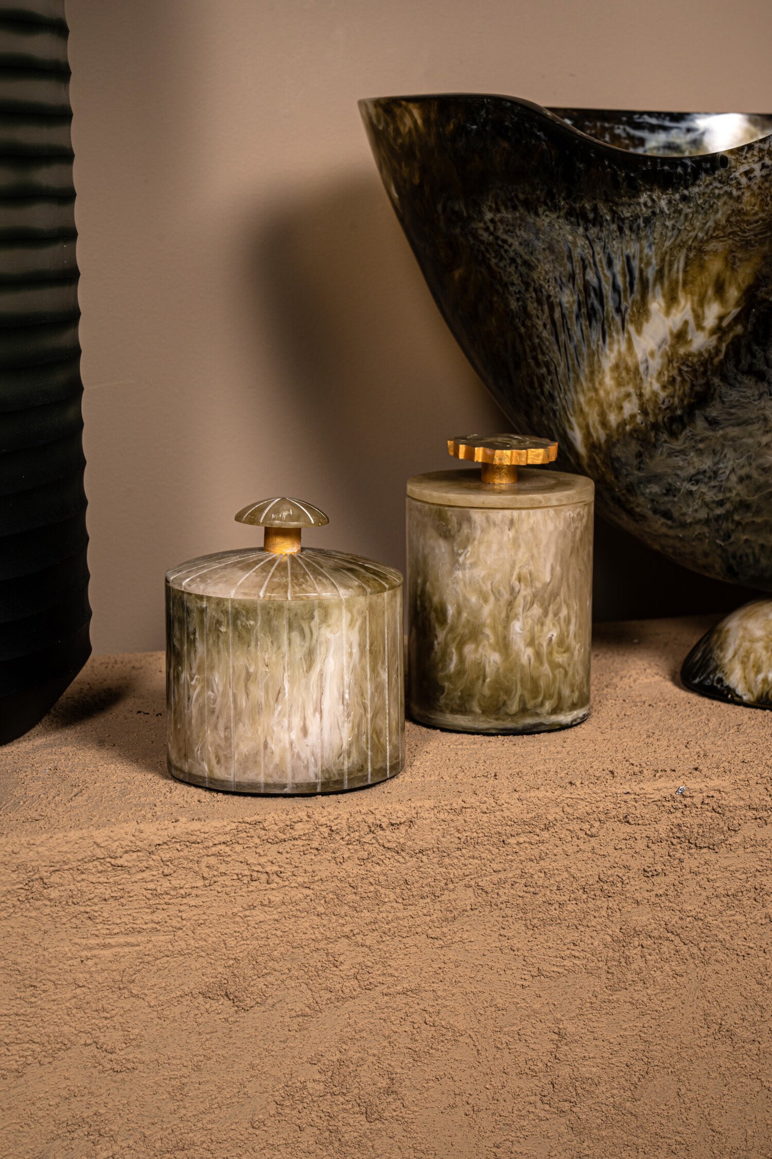 PTMD Collection Cayley Green ronde opbergdoos met deksel Small