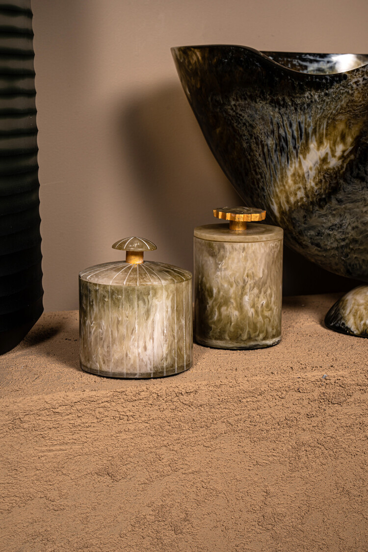 PTMD Collection Cayley Green ronde opbergdoos met deksel Small