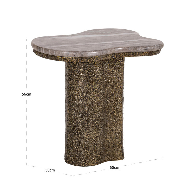 Richmond Interiors Bijzettafel Abandos Brass Antique aluminium marmer organisch