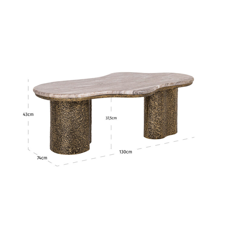 Richmond Interiors Salontafel Abandos Brass Antique aluminium marmer organisch