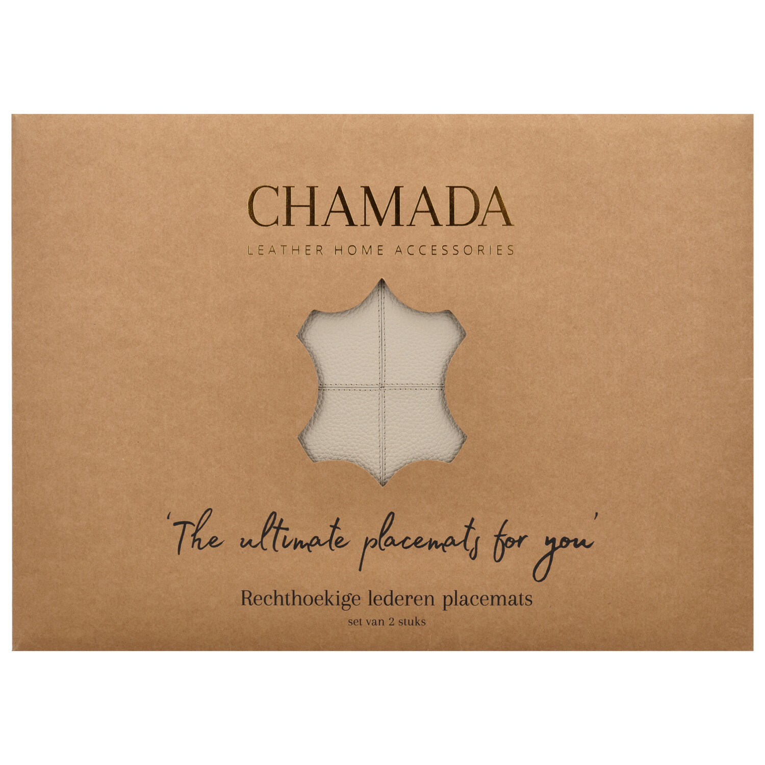 Chamada Placemat Anna Effen Leer Beige rechthoek set van 2