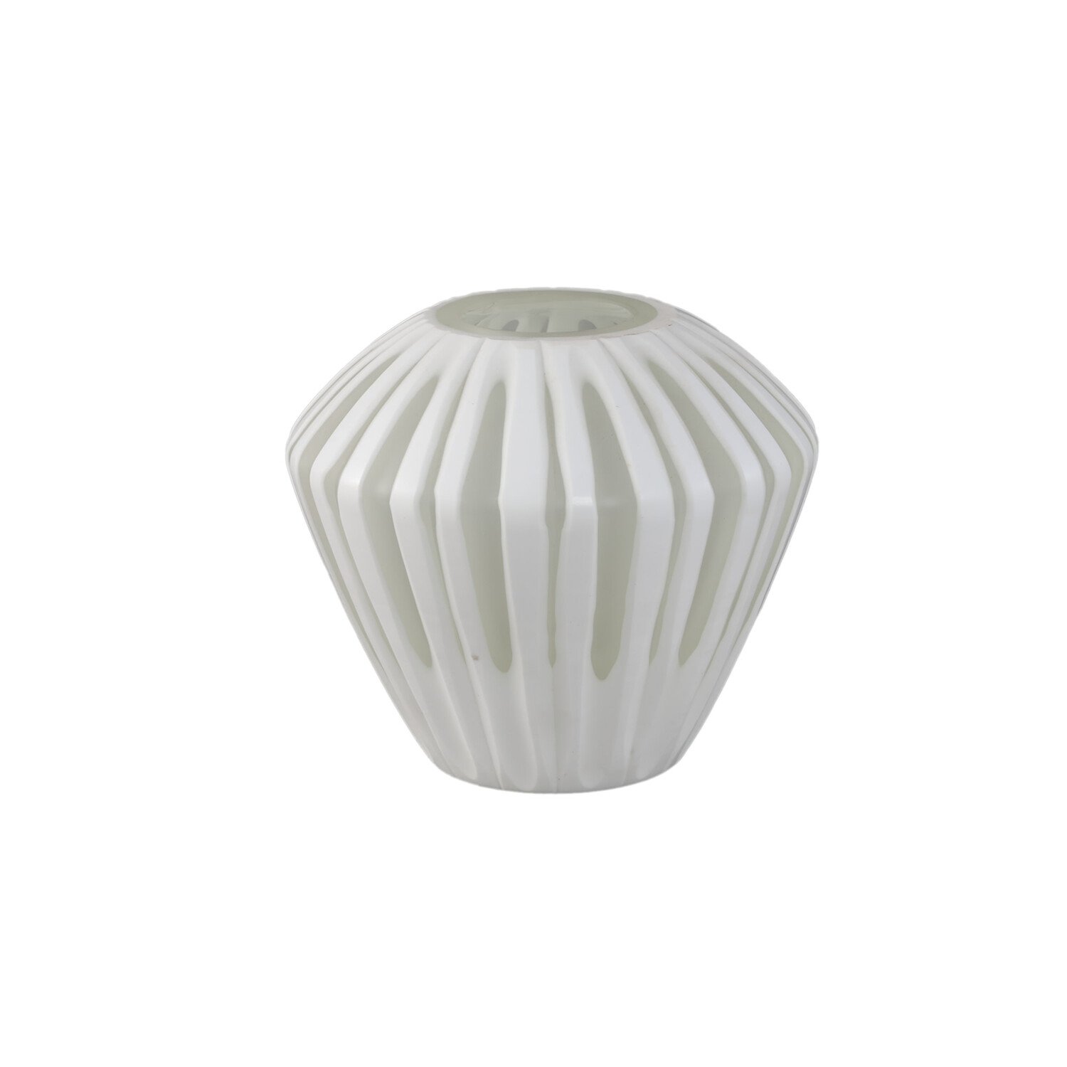 PTMD Collection Ireka White vaas handgesneden hoekig glas rond Small