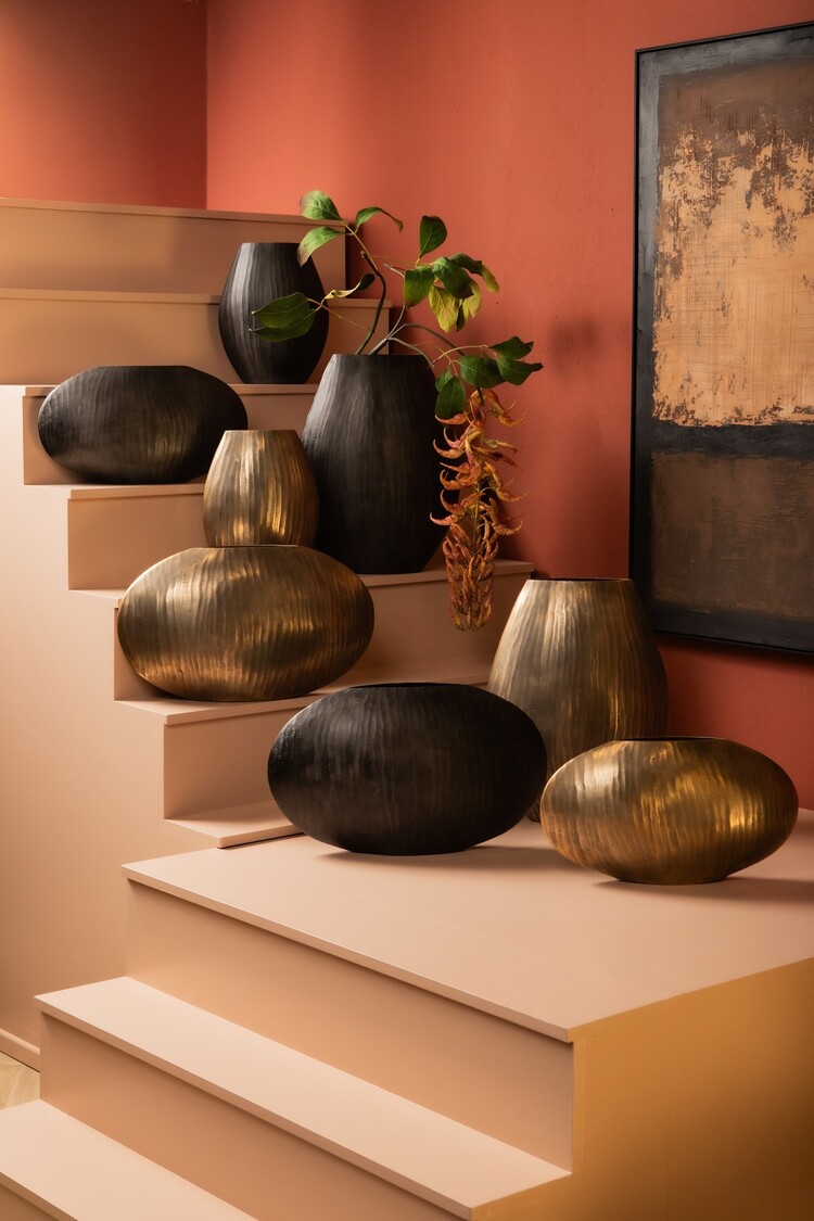 PTMD Collection Jowad Antique Gold aluminium gouden pot ovaal Laag Small