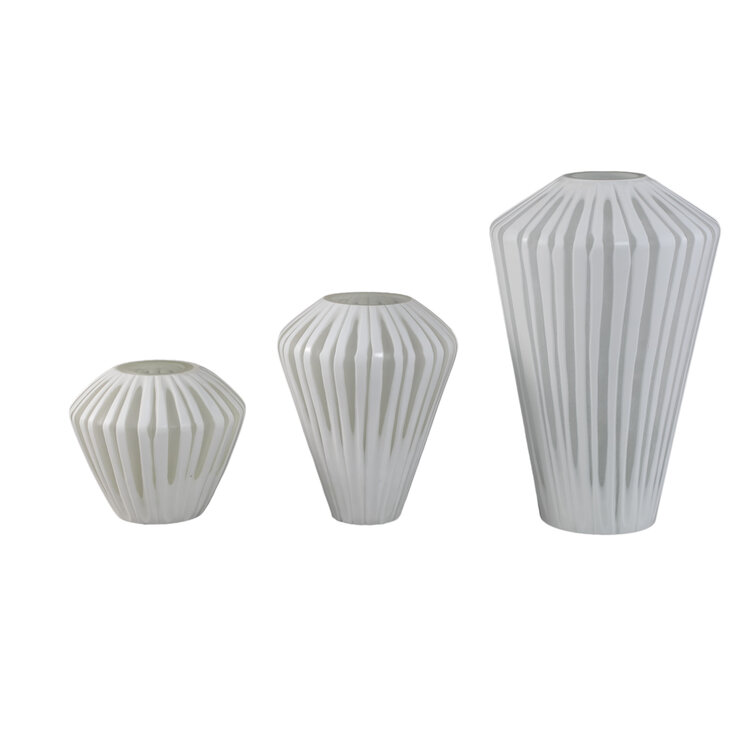 PTMD Collection Ireka White vaas handgesneden hoekig glas rond Medium