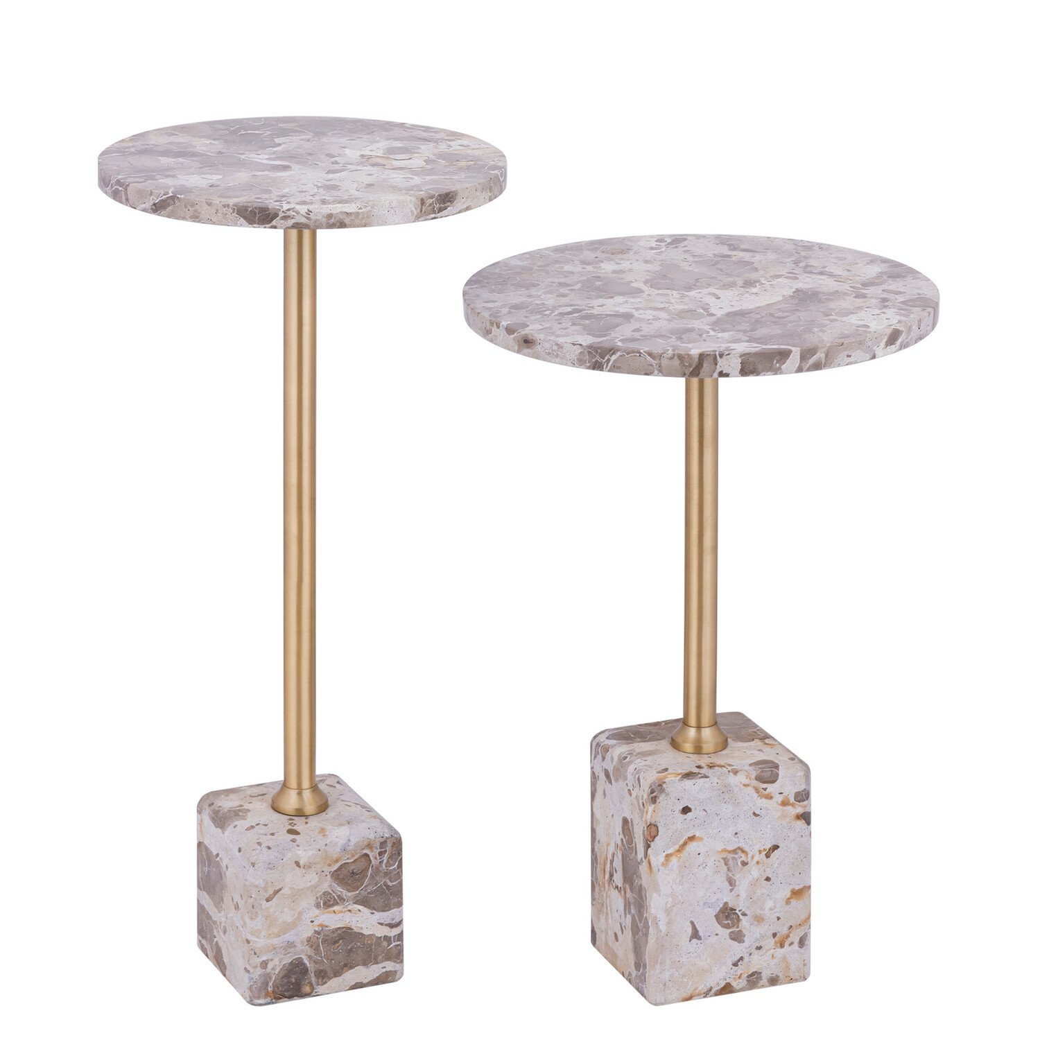 PTMD Collection Ebe Beige Marble bijzettafel marmer rond blad Laag