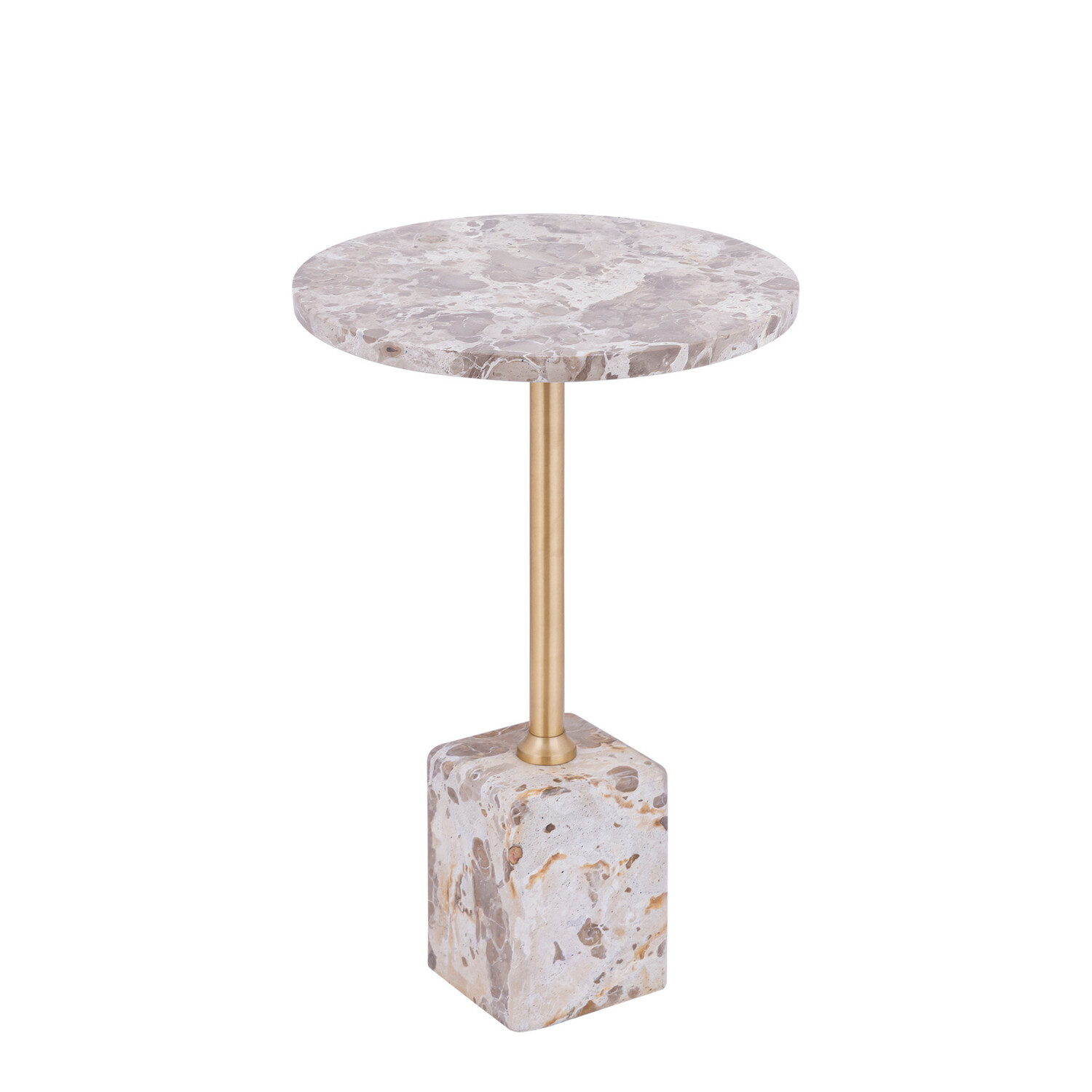 PTMD Collection Ebe Beige Marble bijzettafel marmer rond blad Laag