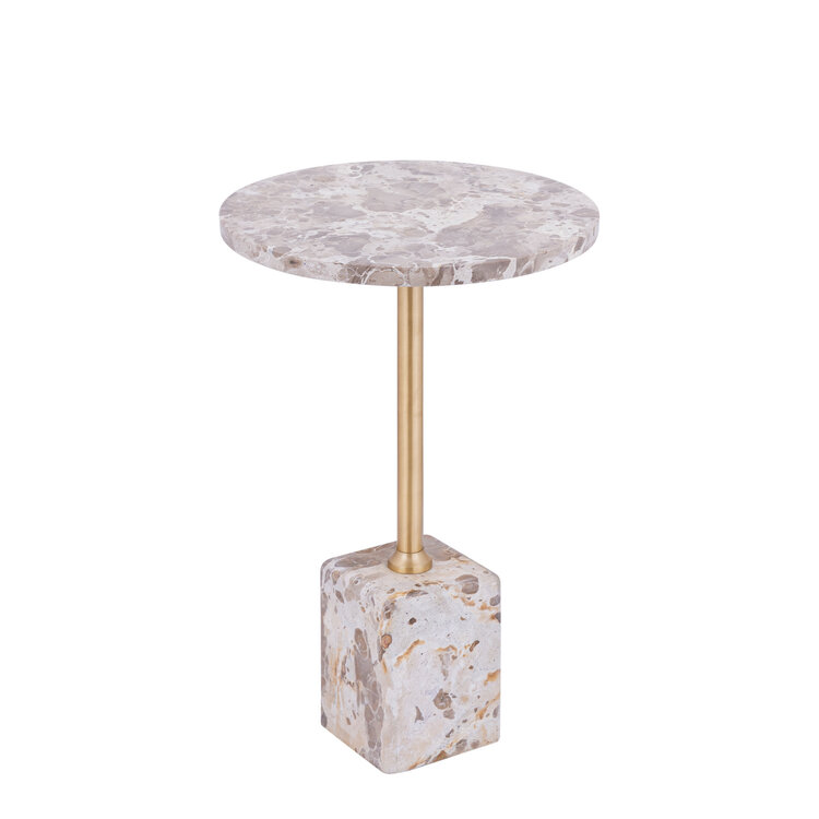 PTMD Collection Ebe Beige Marble bijzettafel marmer rond blad Laag