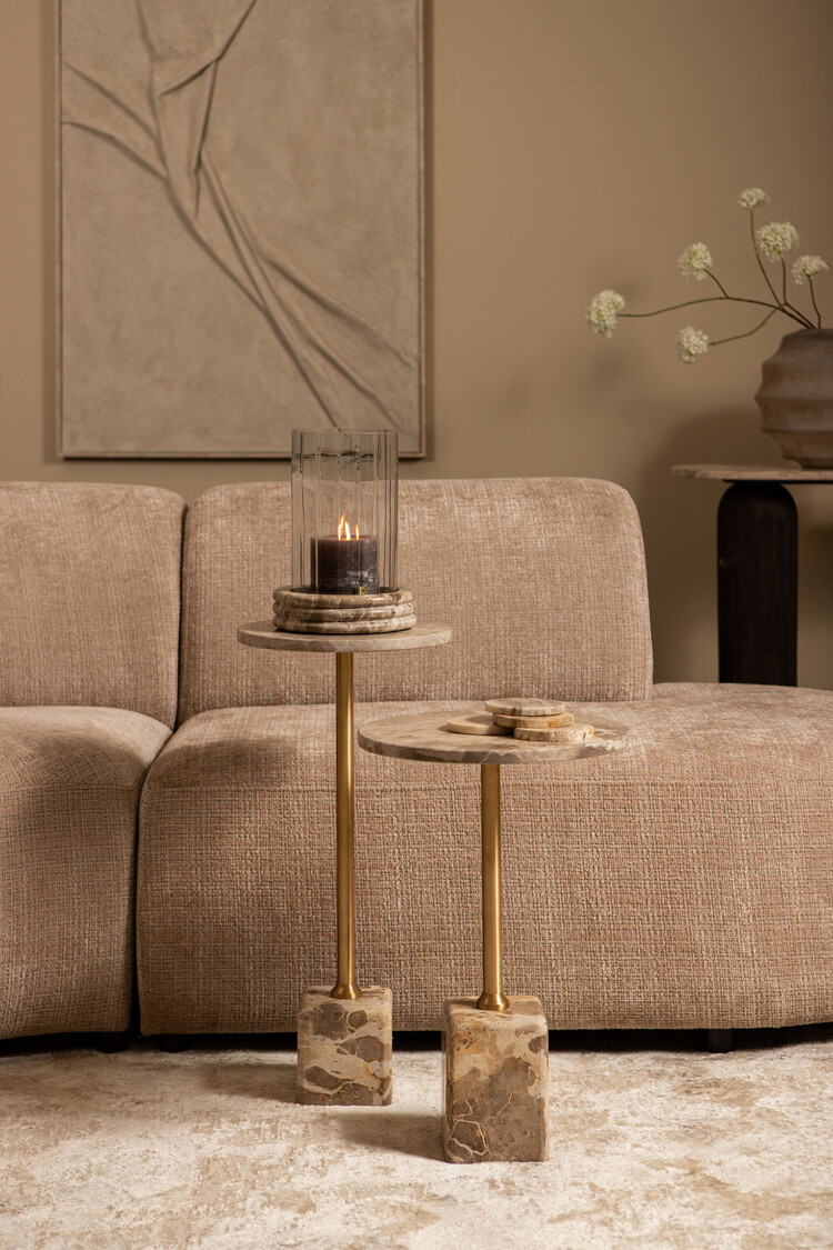 PTMD Collection Ebe Beige Marble bijzettafel marmer rond blad Laag